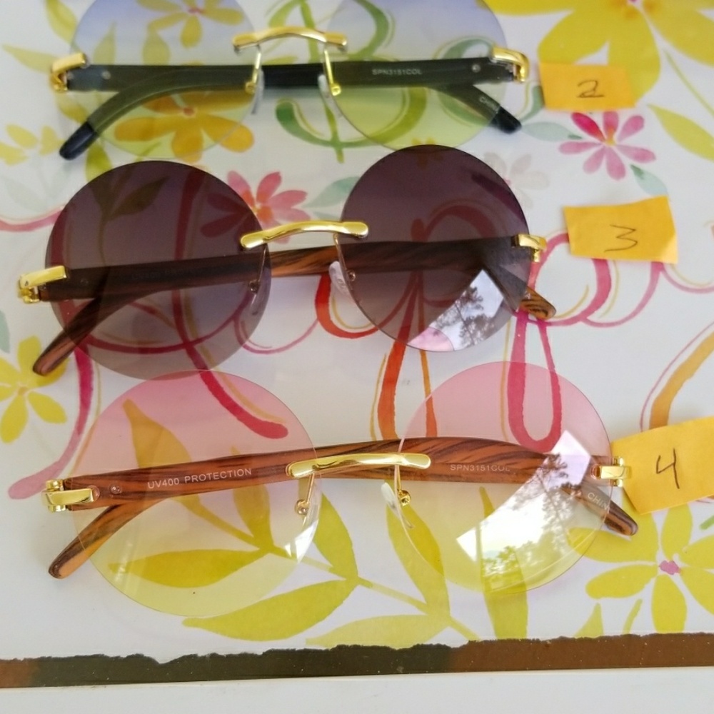Men Women No Frame Round Sunglasses Shades UV400 - Picture 4 of 8